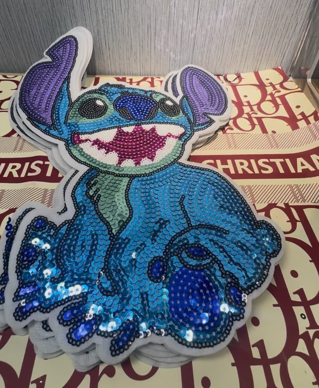 Stitch shiny fabric patch”